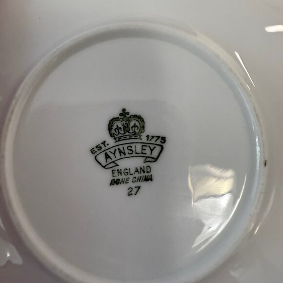 Aynsley Pink Cabbage Rose Teacup and Saucer Bone China England Green Gold Floral - Picture 7 of 7